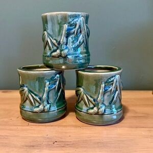 International Bazaar Green Bamboo Mini Planters - 3 Glazed Ceramic Tropical